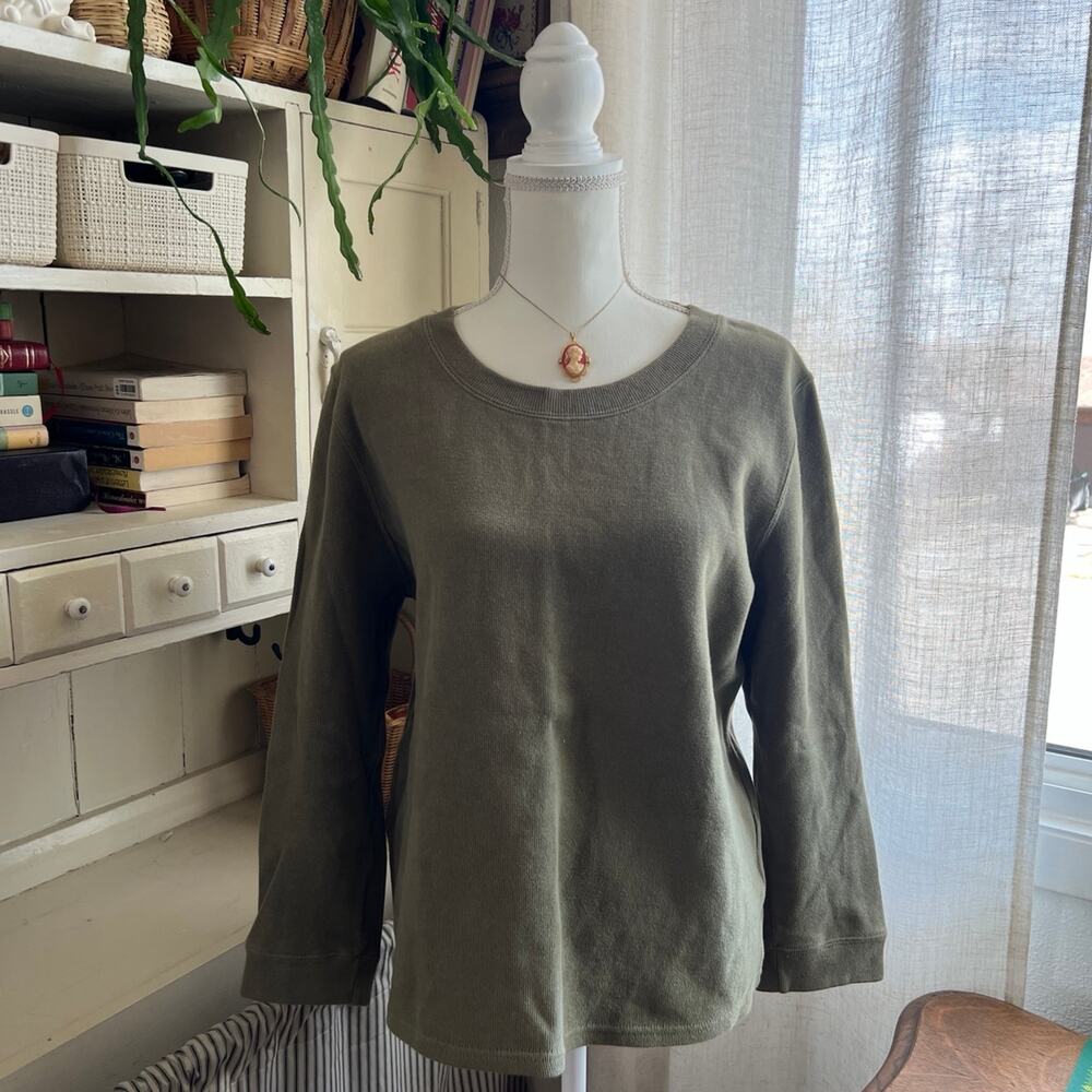 Orvis green cotton 3/4 sleeve long sleeve cozy tshirt size large